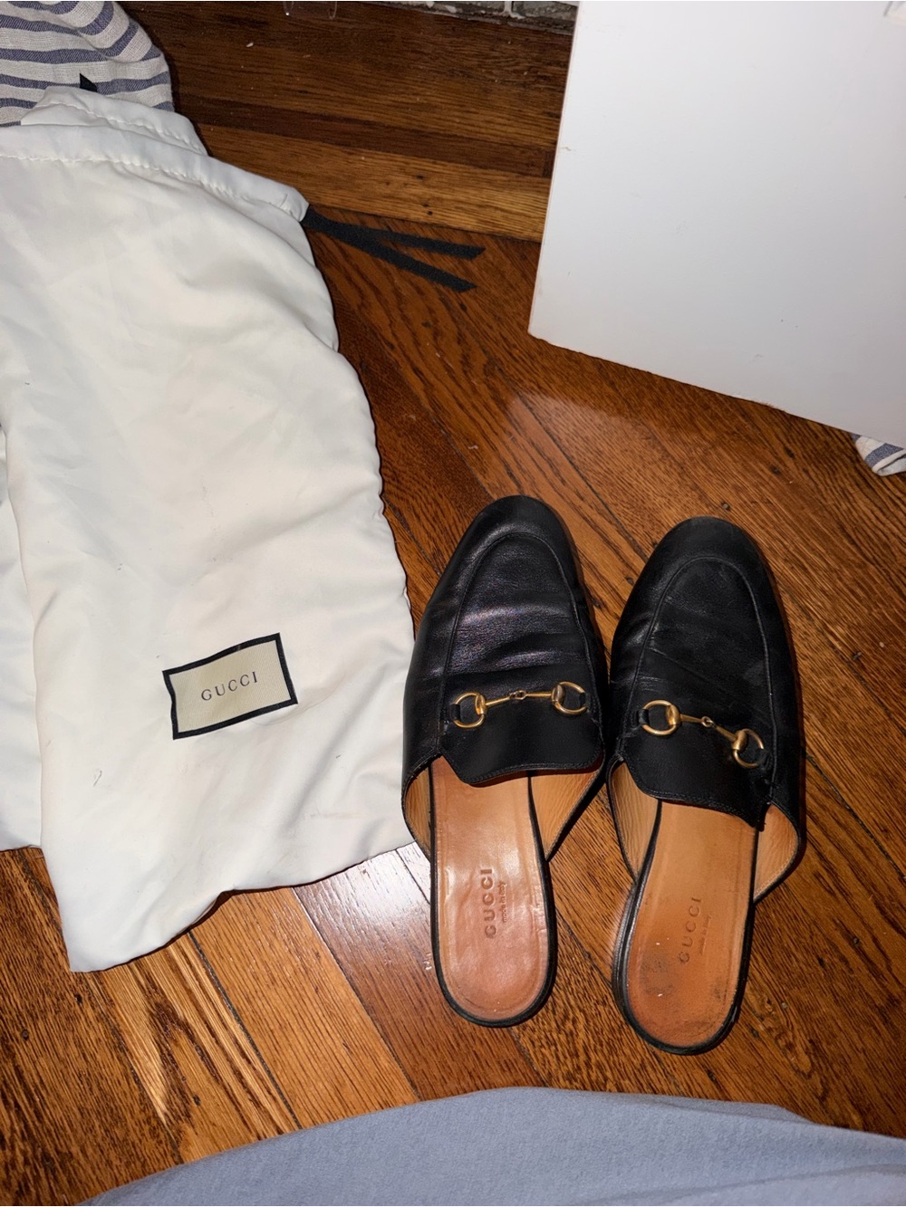 Gucci Black Leather Horsebit Backless Mule Slides